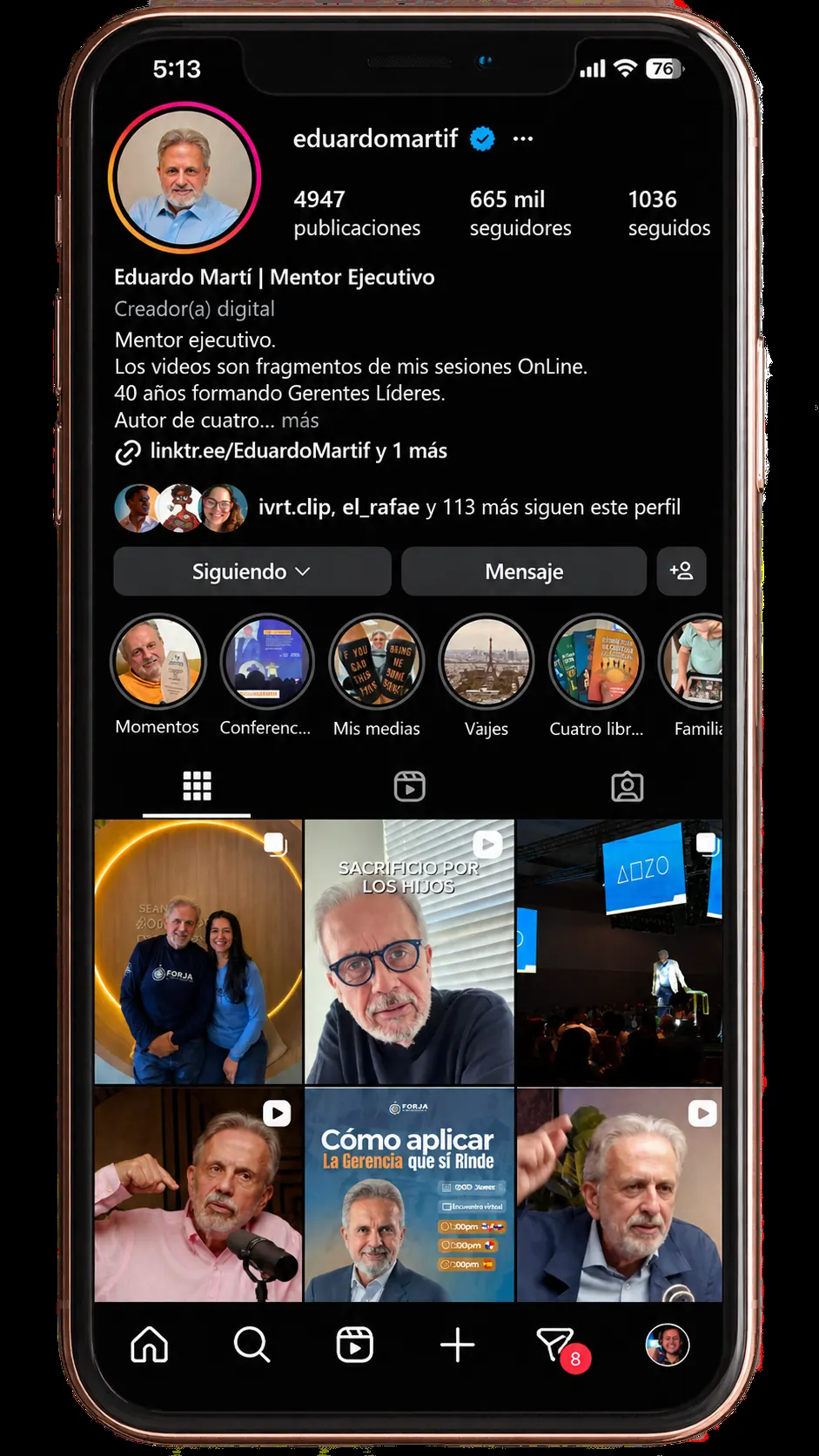 Captura aportada del perfil de Instagram de Eduardo Martí