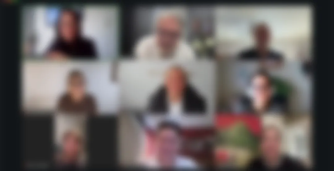Otra sesión de mentoría grupal online, con los rostros de los participantes difuminados